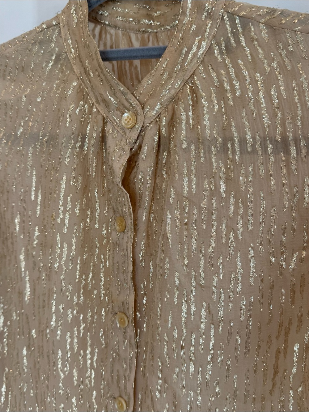 Vintage Gold Metallic Button-Down Blouse - Picture 2 of 6